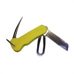 Couteau à gréement en inox avec poignée en plastique jaune.
