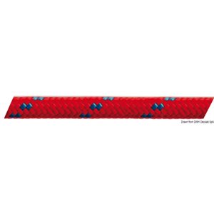 Osculati Polyester 10mm double braided rope red with blue tracer