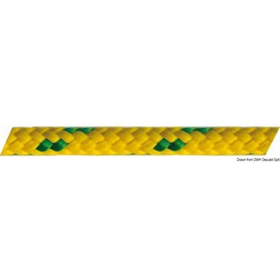 Osculati Polyester 10mm double braided rope yellow with green tracer