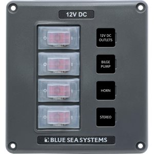 Blue Sea Water-Resistant Circuit Breaker Switch Panel - Gray, 4 Positions