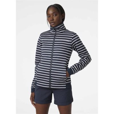 Womens Crew Fleece Jacket with Navy stripes Large