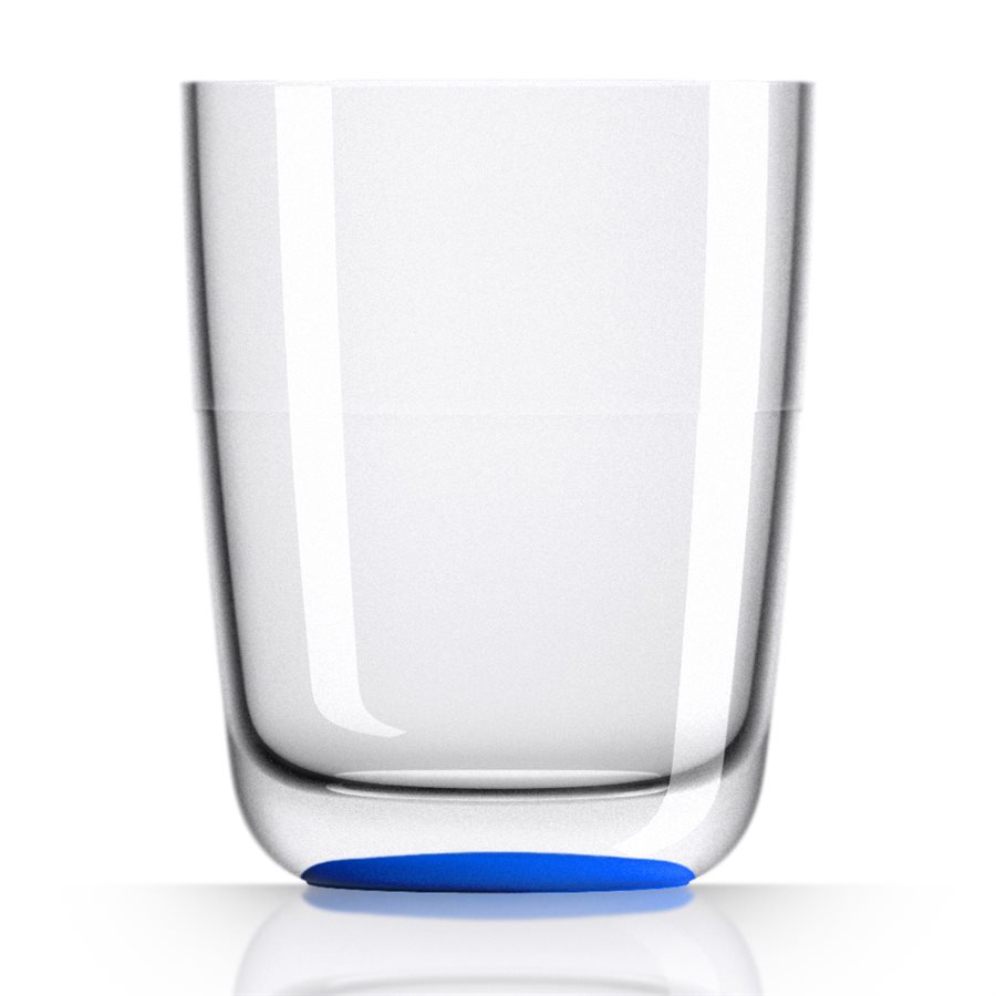 Clear plastic Unbreakable HighBall glass with a blue base